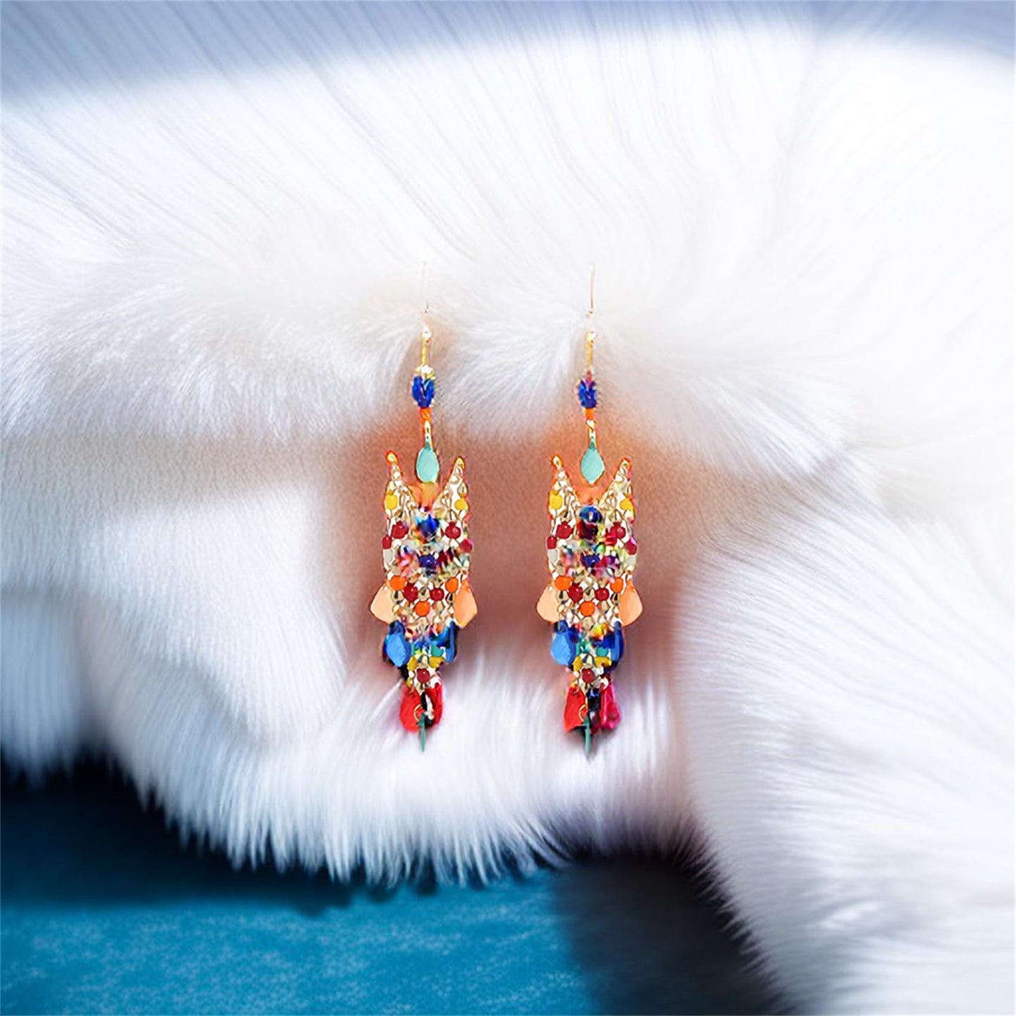 Dangle Beaded Earring Long Beaded Dangle Earring mixed color