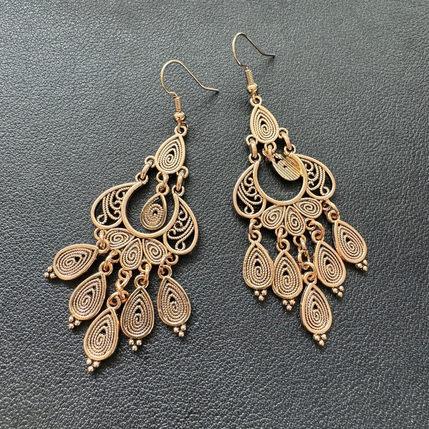 JIMARIN Unique Bohemian Vintage Bronze Chandelier Teardrop Flower Geometry Dangle Drop Earrings For Women (Vintage Gold)