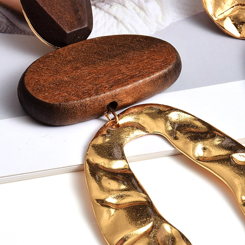 Wooden Statement Big Drop Earrings