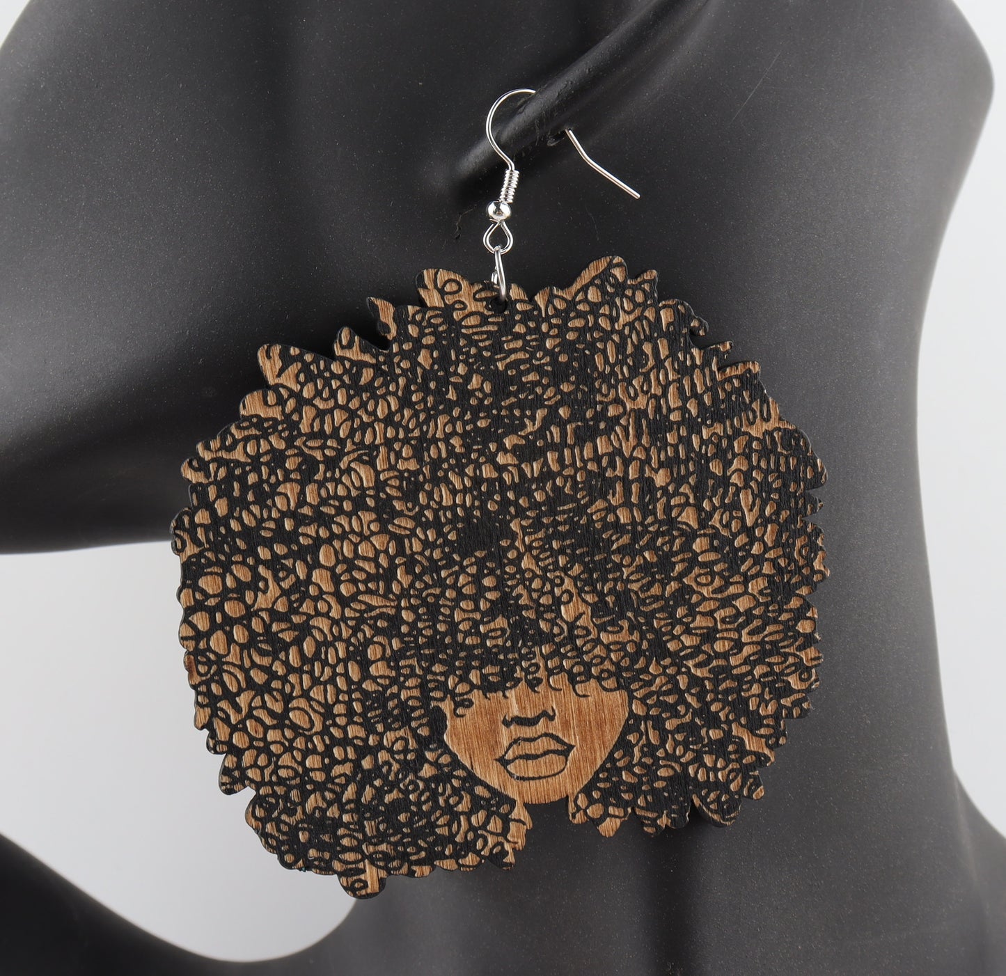 Afro Girl Wooden Earrings