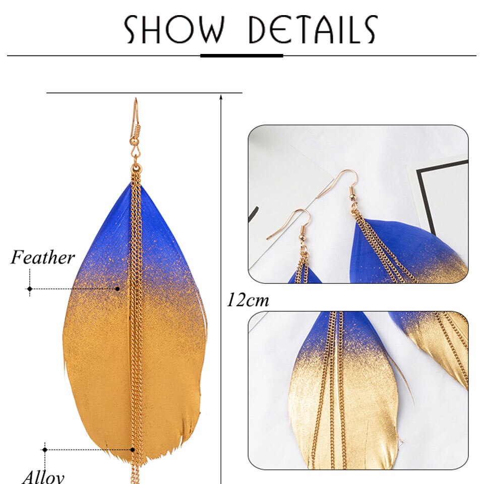 Gypsy Boho Natural Feather Dangle Hanging Drop Earrings