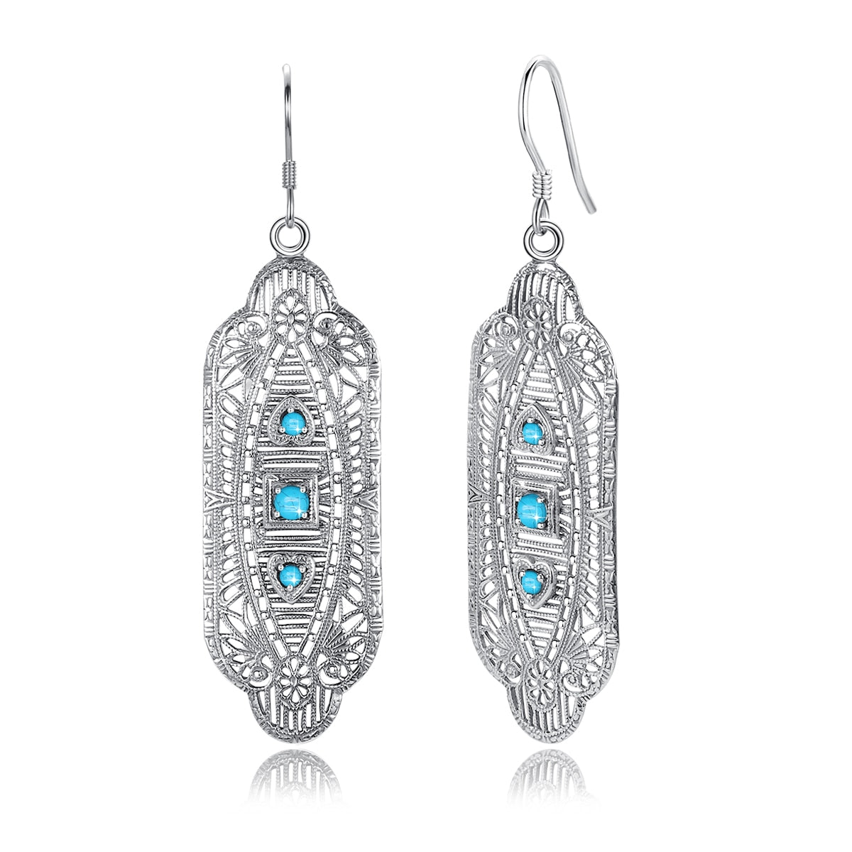 Szjinao 3 Stone Turquoise Long Drop Earrings