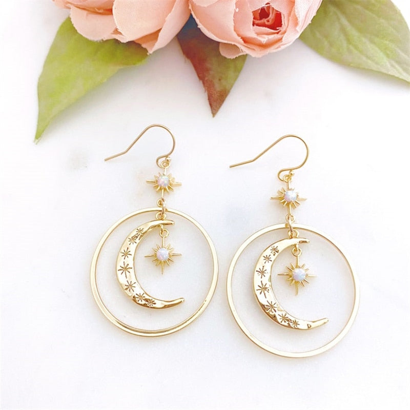 Simple Celestial Star Sun Moon Pendant Earrings