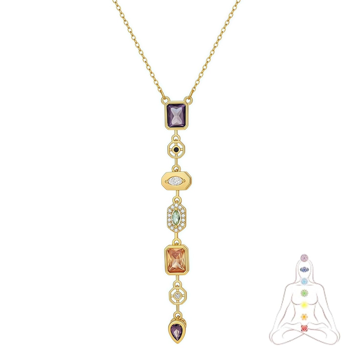 KHKINDPRO Seven Chakra Stone Pendant Necklace for Women，Healing Natural Stone Crystals 7 Chakra Necklaces Inspirational Gifts for Women Gemstone Jewelry Gifts for Mother (7se 01)