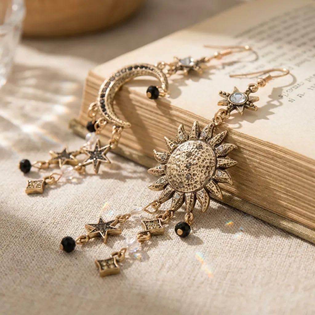 Moon Earrings Sun and Moon Earrings for Women Gold Star Celestial Witchy Earring Dangle Renaissance Star Sun Moons Magic Jewelry Accessories Trendy Jewelry Gifts