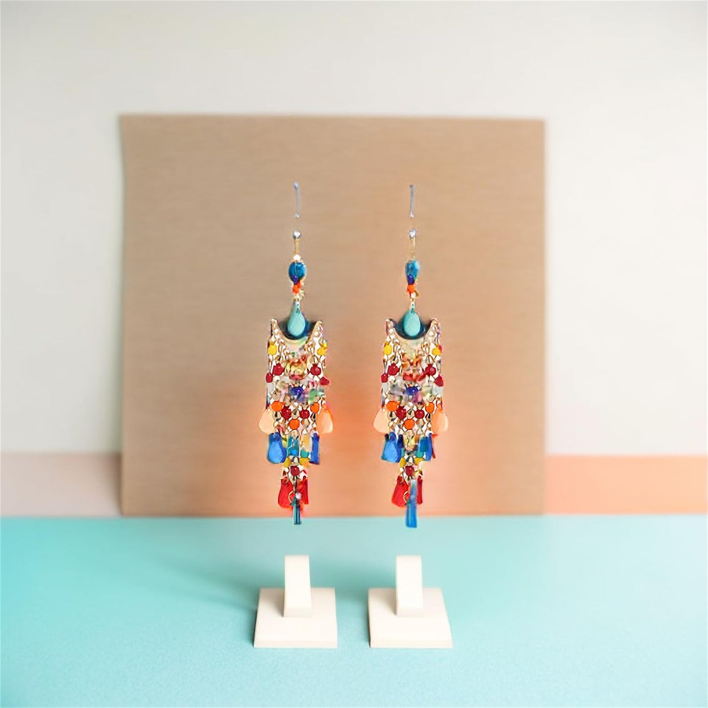 Dangle Beaded Earring Long Beaded Dangle Earring mixed color