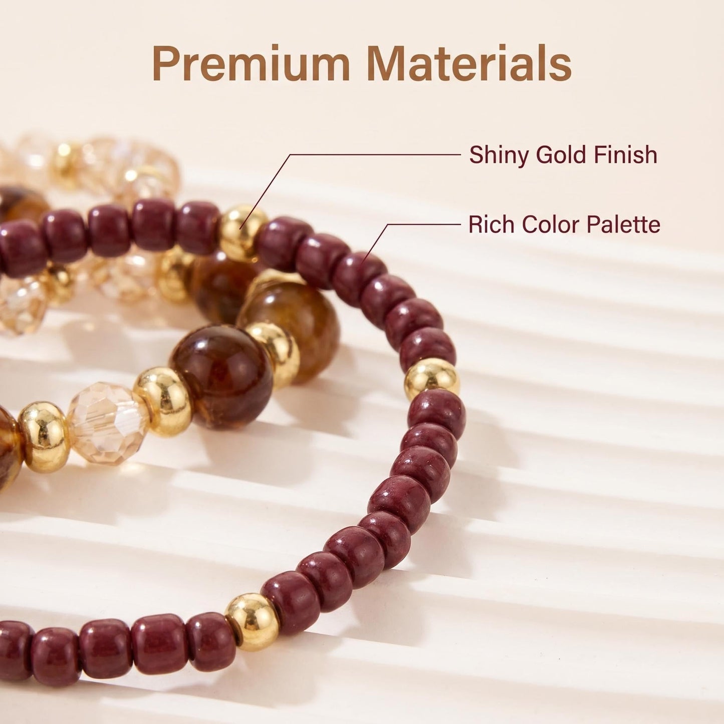 GANDC Bohemian Stackable Beaded Bracelets for Women, Multilayer Stretch Bead Bracelet Set, Vintage Boho Stacking Bracelets, Bohemian Jewelry Gifts for Women (Brown)