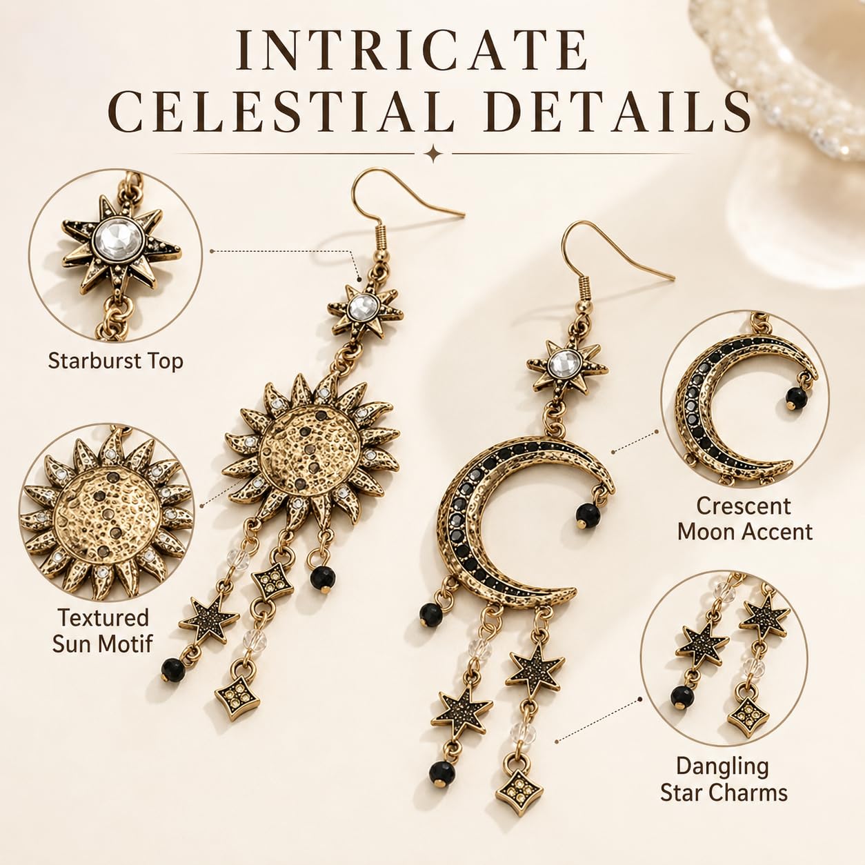 Moon Earrings Sun and Moon Earrings for Women Gold Star Celestial Witchy Earring Dangle Renaissance Star Sun Moons Magic Jewelry Accessories Trendy Jewelry Gifts