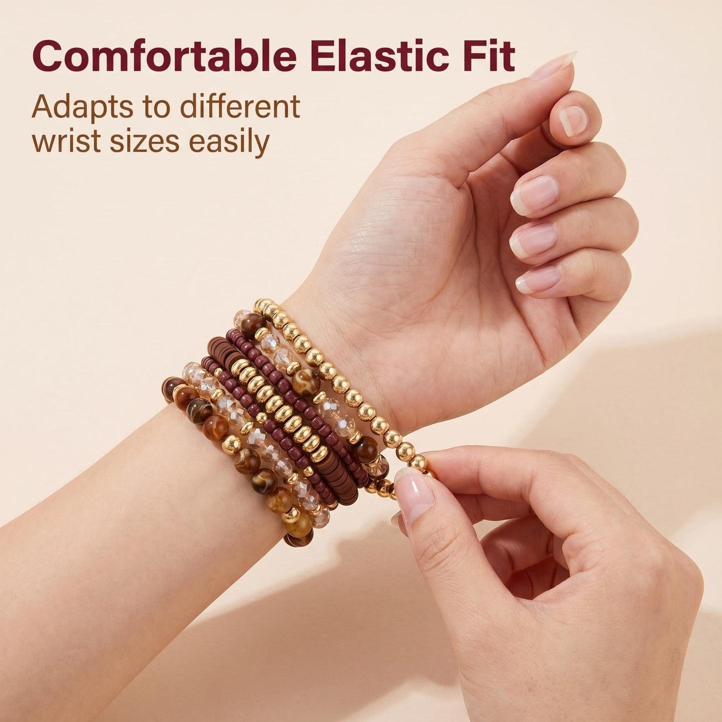 GANDC Bohemian Stackable Beaded Bracelets for Women, Multilayer Stretch Bead Bracelet Set, Vintage Boho Stacking Bracelets, Bohemian Jewelry Gifts for Women (Brown)