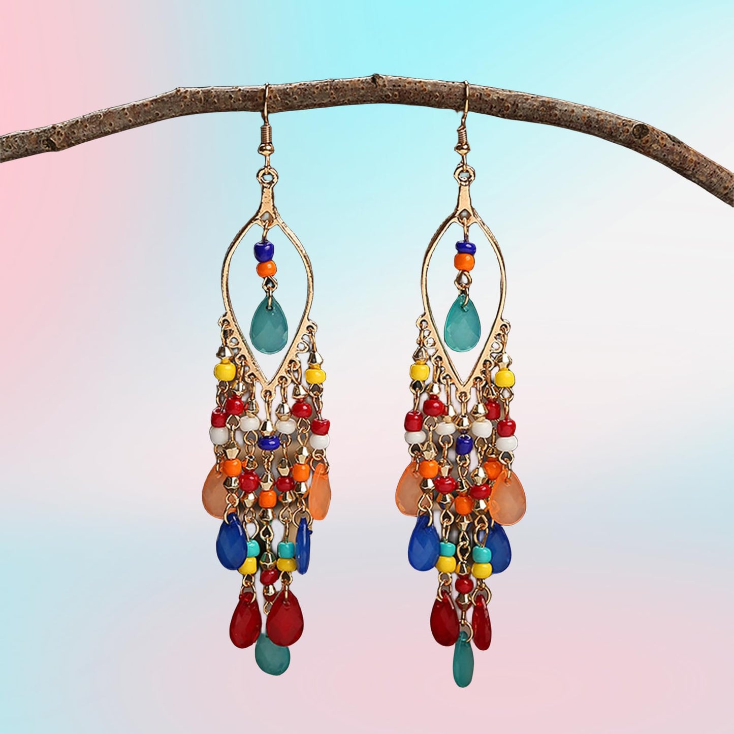Dangle Beaded Earring Long Beaded Dangle Earring mixed color