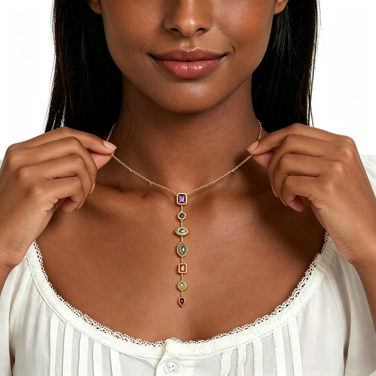 KHKINDPRO Seven Chakra Stone Pendant Necklace for Women，Healing Natural Stone Crystals 7 Chakra Necklaces Inspirational Gifts for Women Gemstone Jewelry Gifts for Mother (7se 01)