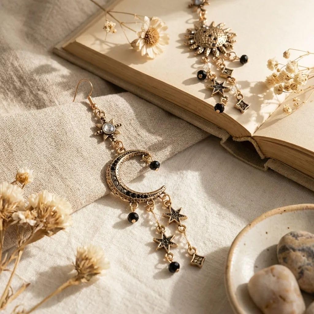 Moon Earrings Sun and Moon Earrings for Women Gold Star Celestial Witchy Earring Dangle Renaissance Star Sun Moons Magic Jewelry Accessories Trendy Jewelry Gifts