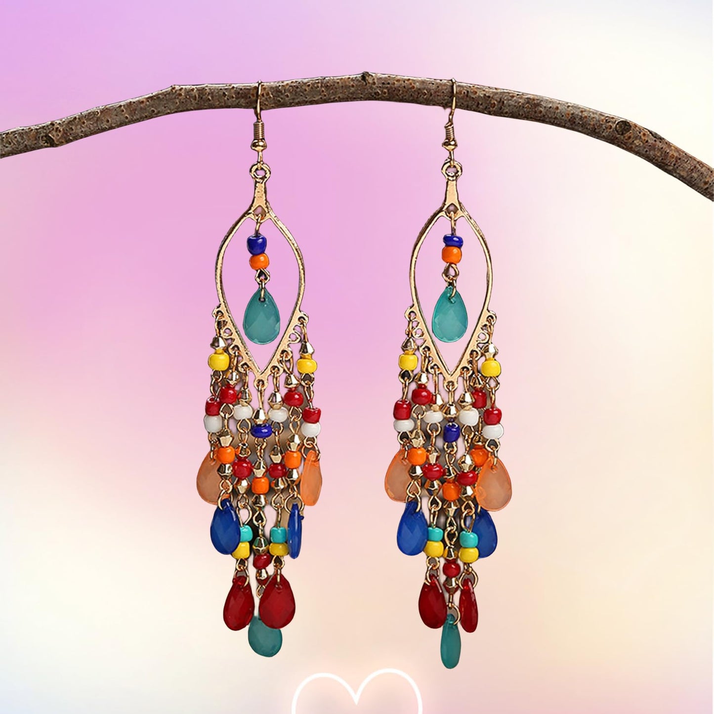 Dangle Beaded Earring Long Beaded Dangle Earring mixed color