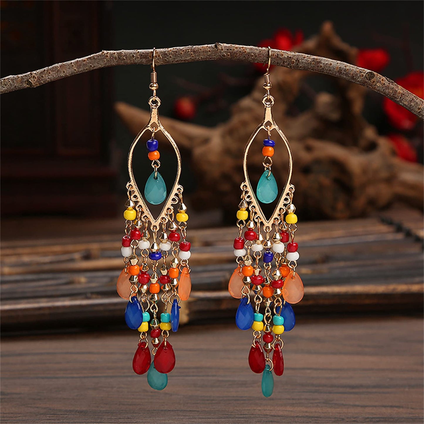 Dangle Beaded Earring Long Beaded Dangle Earring mixed color