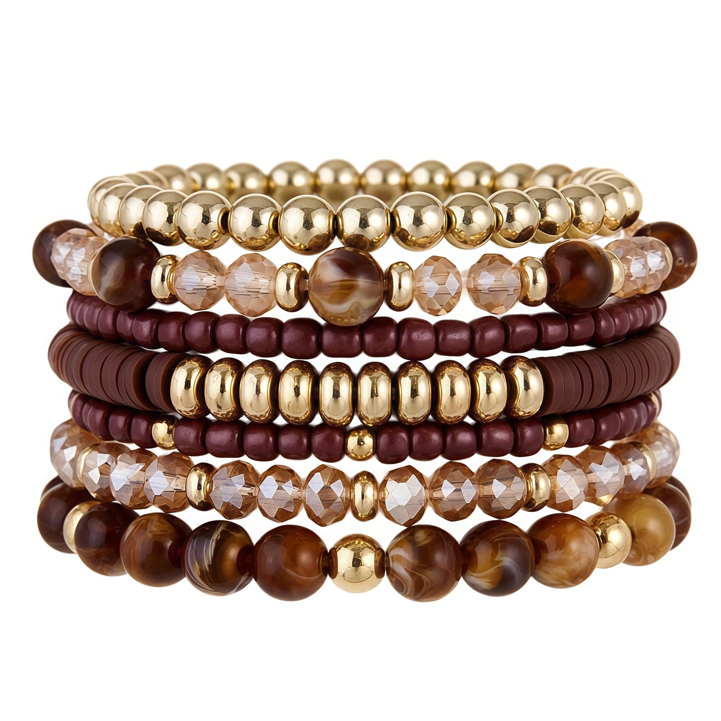 GANDC Bohemian Stackable Beaded Bracelets for Women, Multilayer Stretch Bead Bracelet Set, Vintage Boho Stacking Bracelets, Bohemian Jewelry Gifts for Women (Brown)