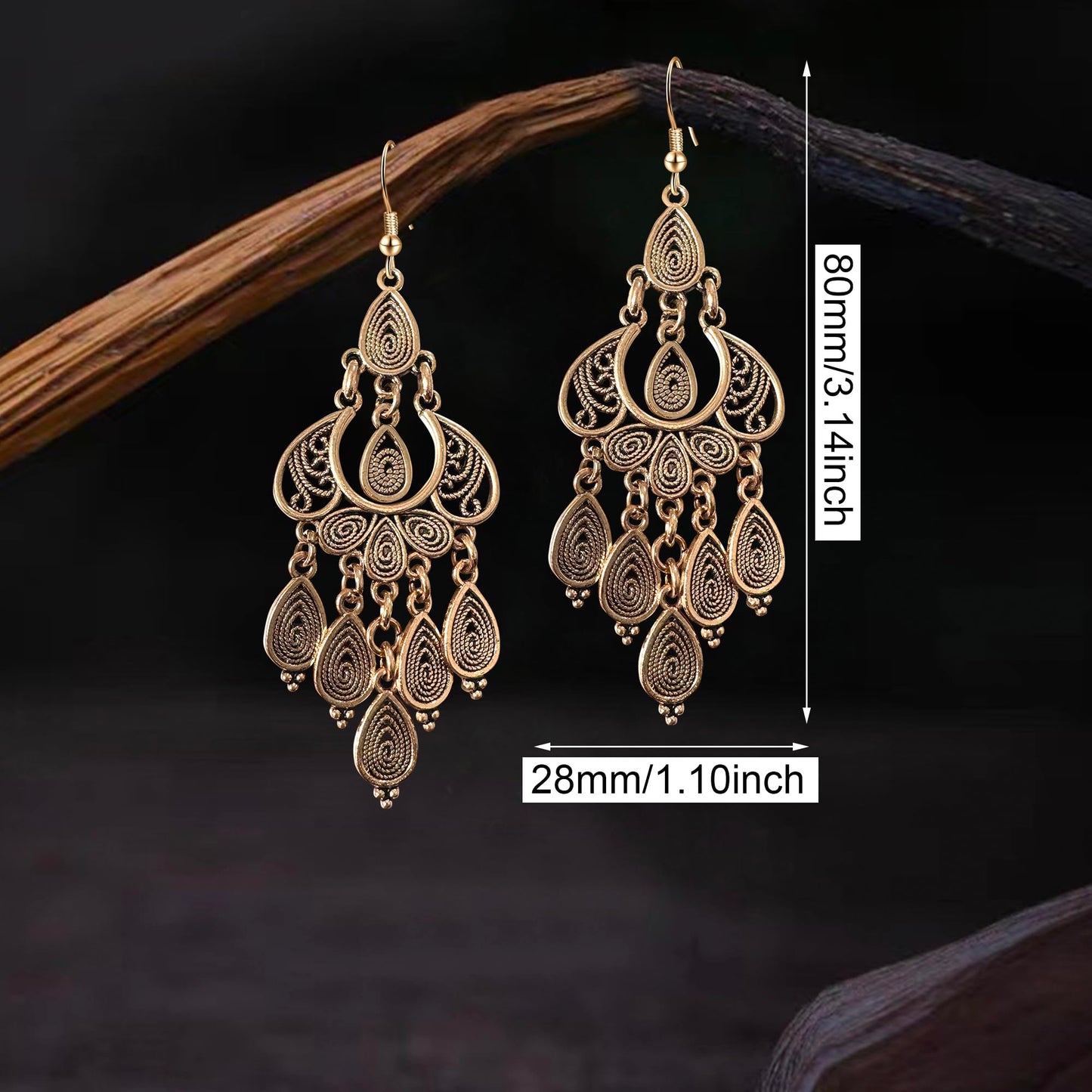 JIMARIN Unique Bohemian Vintage Bronze Chandelier Teardrop Flower Geometry Dangle Drop Earrings For Women (Vintage Gold)