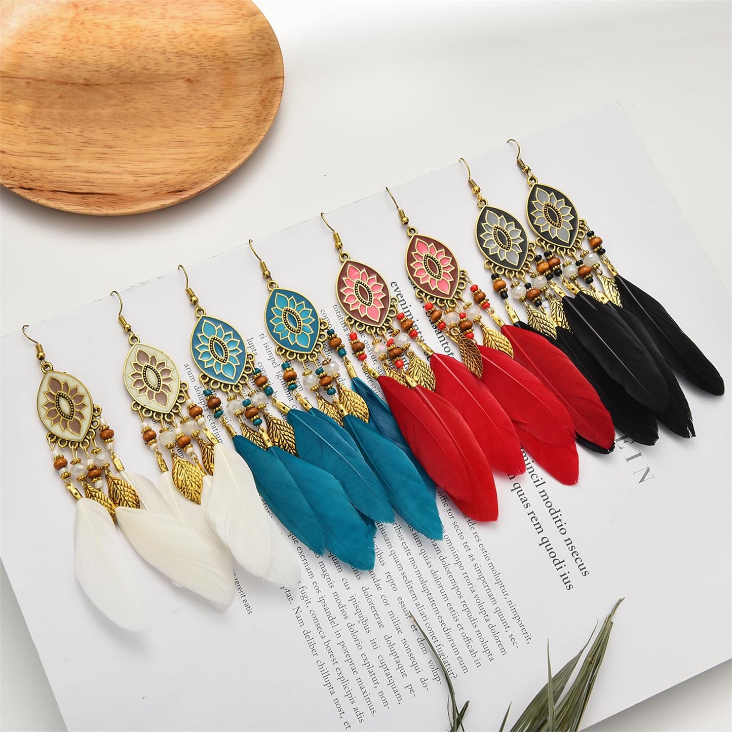 Dreuyet Boho Long Feather Drop Dangle Earrings for Women Retro Bohemian Ethnic Fringe Multicolor Tassel Feather Earring Handmade Statement Dream Catcher Earrings Jewelry (Turquoise Oval)