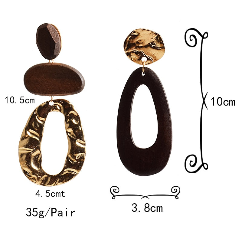 Wooden  Statement Big Drop Earrings