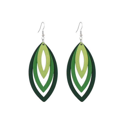 Multi-layer multi-color hollow wood pendant earrings