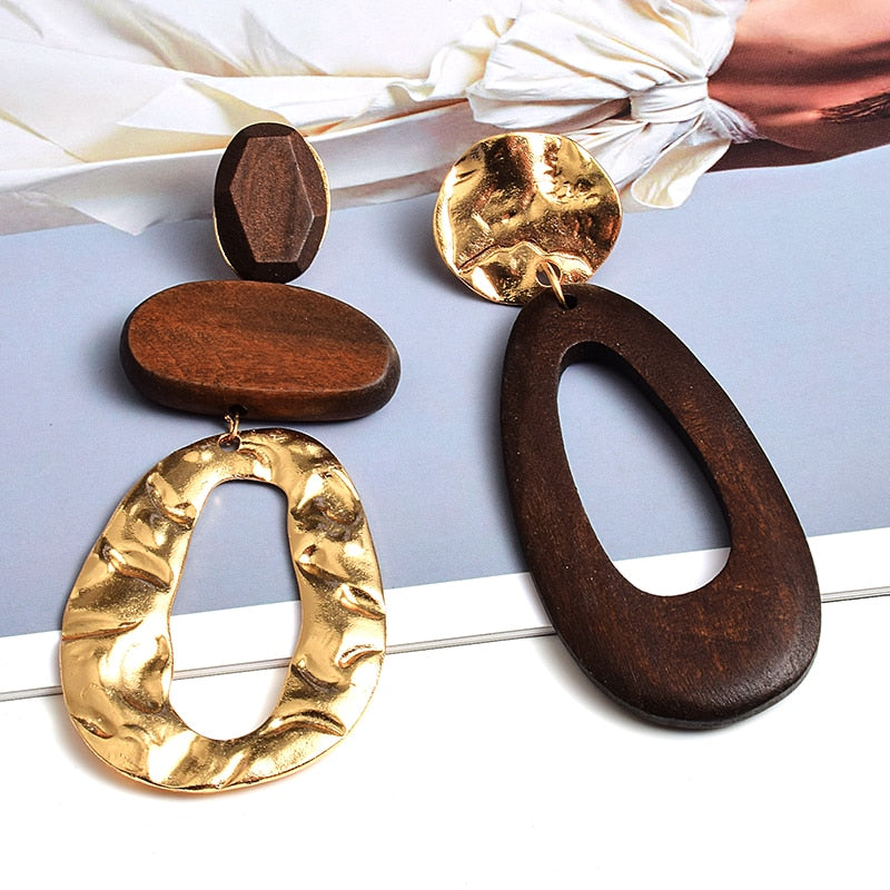 Wooden  Statement Big Drop Earrings