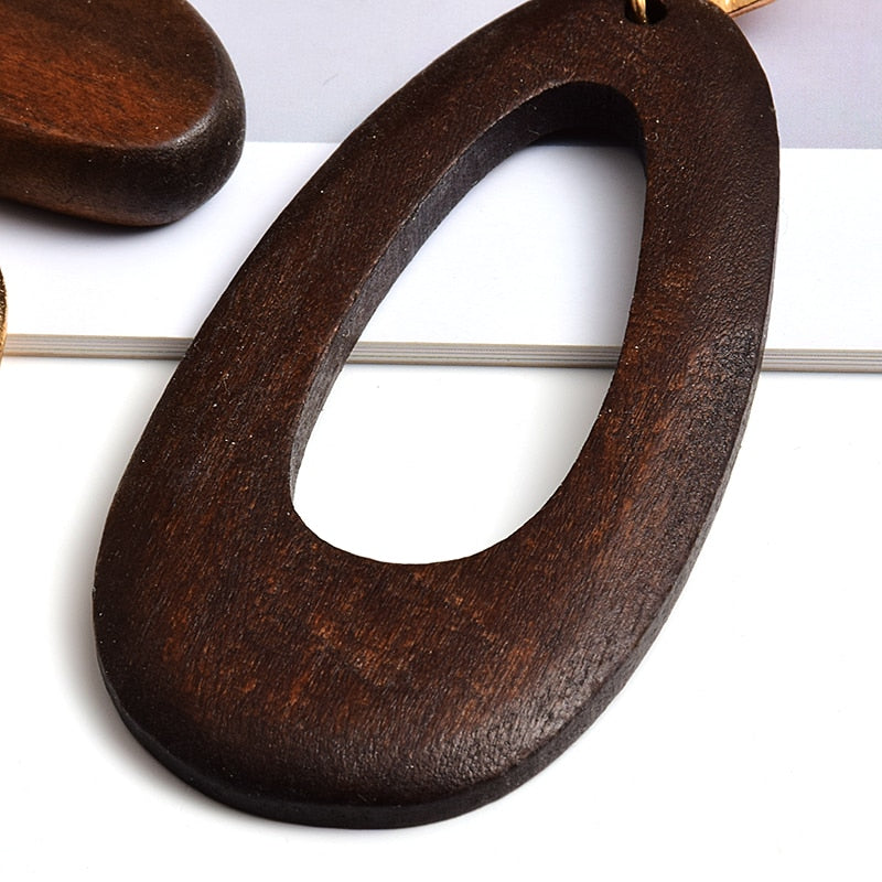 Wooden  Statement Big Drop Earrings