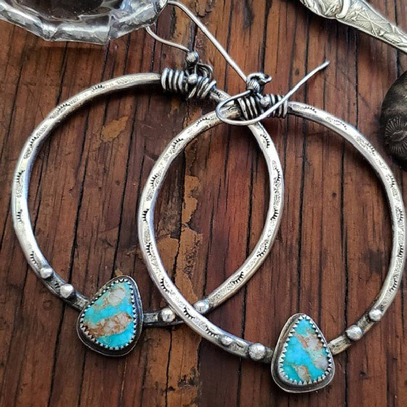 Ethnic  Blue Green Stone Earrings