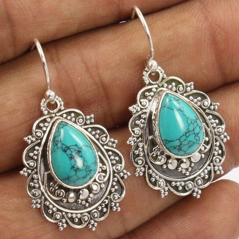 Turquoise Lace Pendant Earrings
