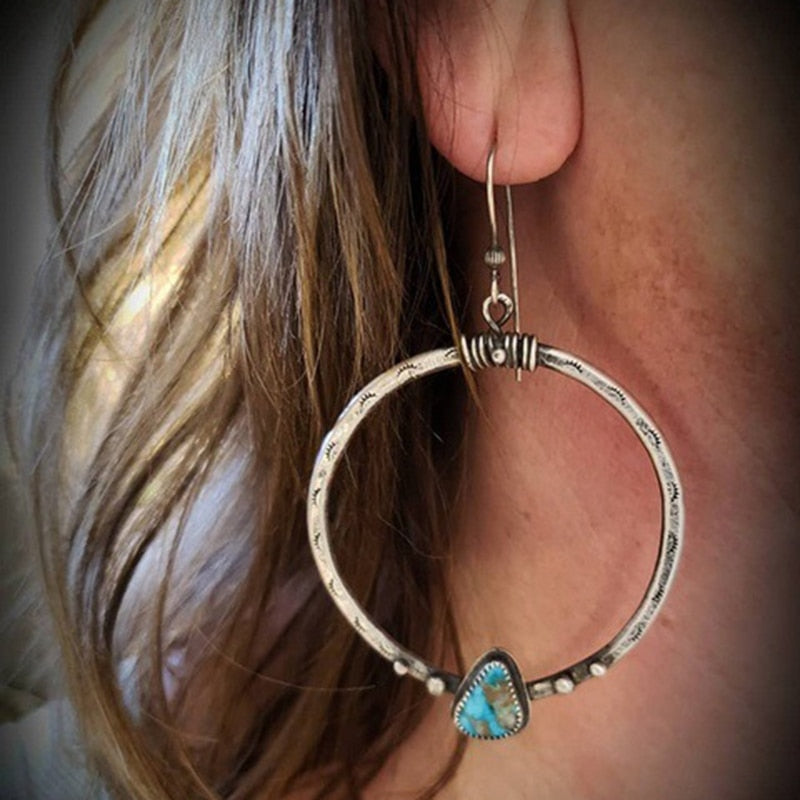 Ethnic  Blue Green Stone Earrings