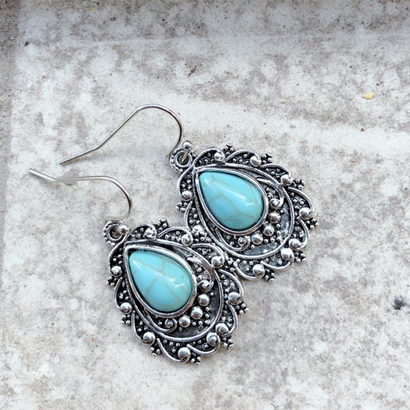 Turquoise Lace Pendant Earrings