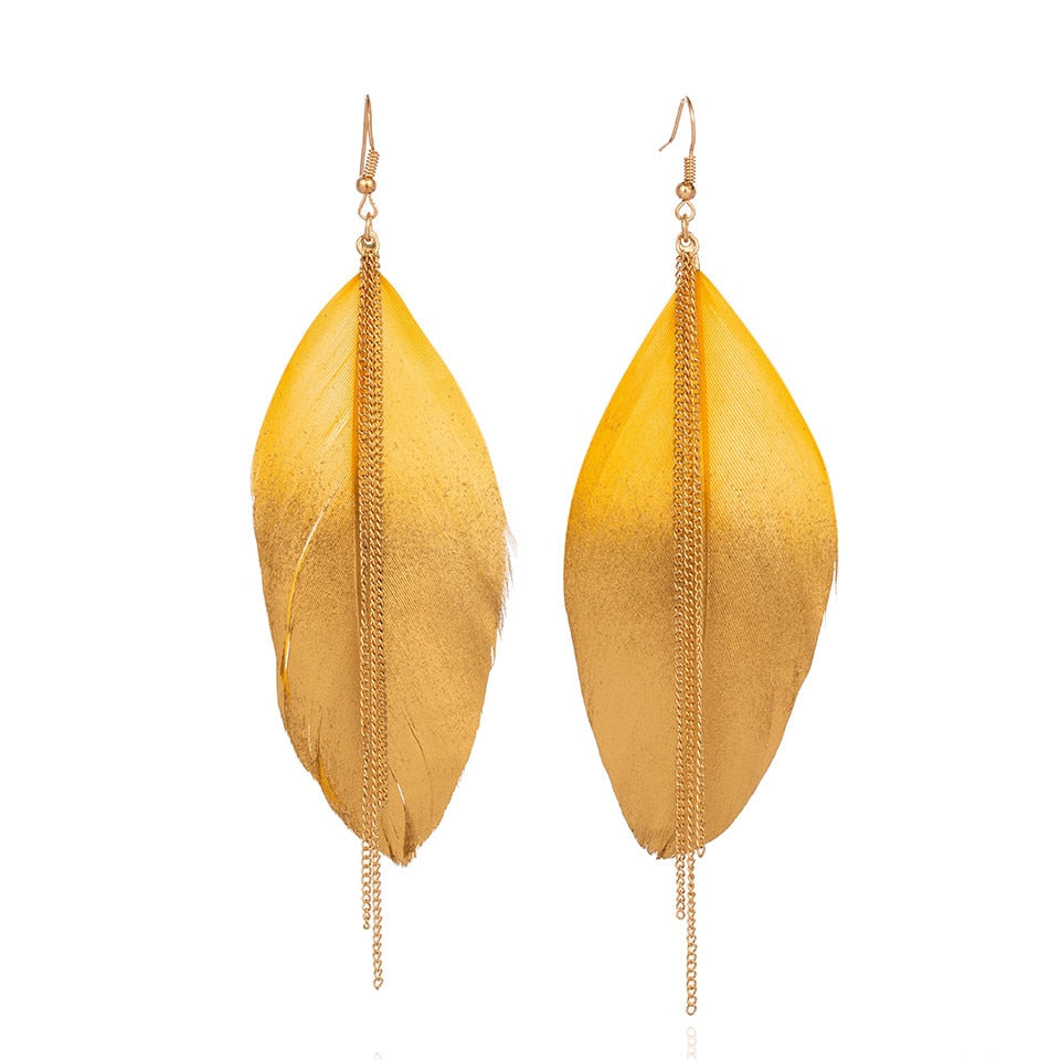 Gypsy Boho Natural Feather Dangle Hanging Drop Earrings