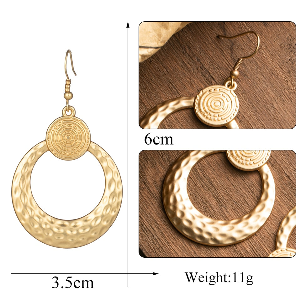 Rose Golden Matt Golden Circle Round Dangle Drop Earrings