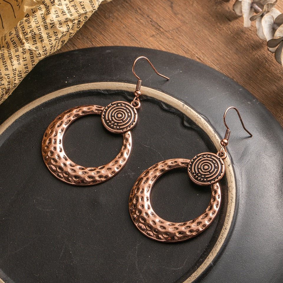 Rose Golden Matt Golden Circle Round Dangle Drop Earrings