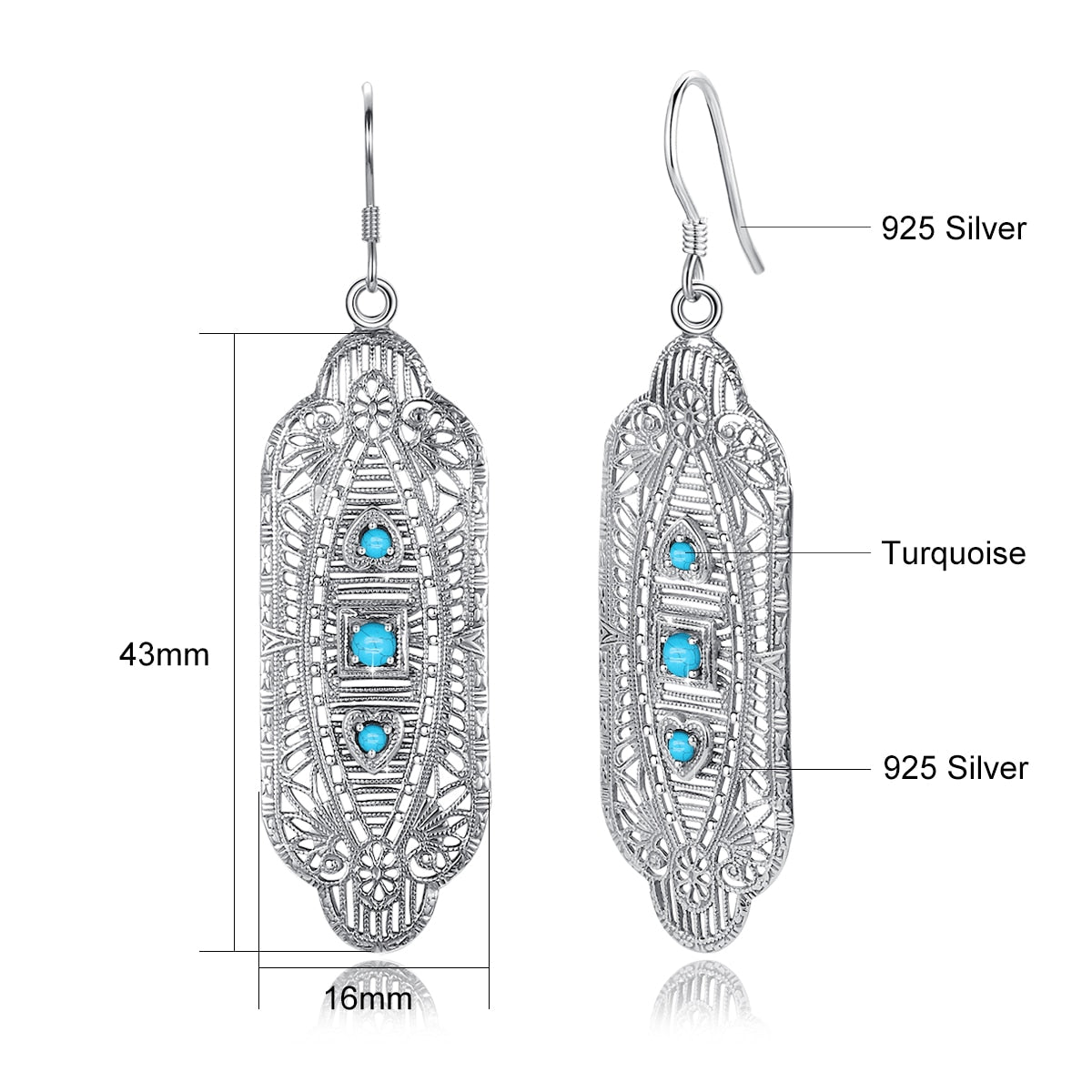 Szjinao 3 Stone Turquoise Long Drop Earrings
