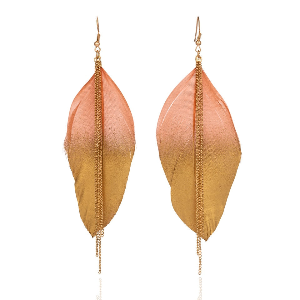 Gypsy Boho Natural Feather Dangle Hanging Drop Earrings