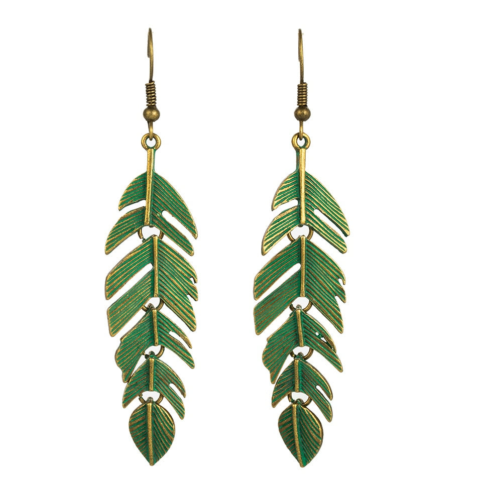 Bohemian Leaf Suspension Pendant Dangle Drop Earrings