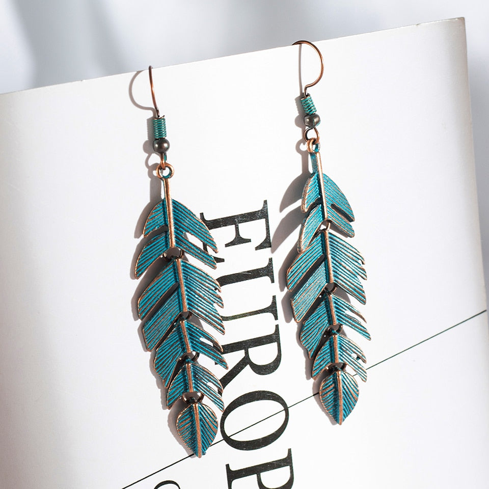 Bohemian Leaf Suspension Pendant Dangle Drop Earrings