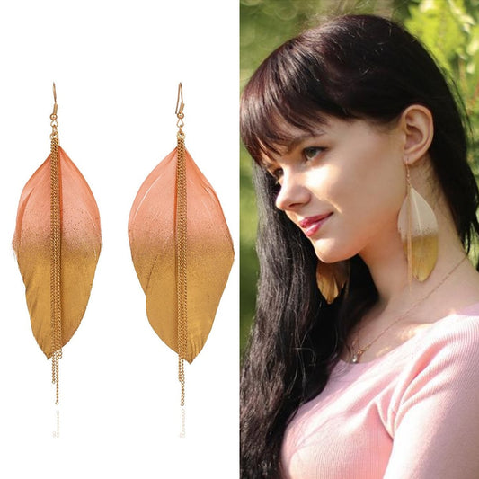 Gypsy Boho Natural Feather Dangle Hanging Drop Earrings