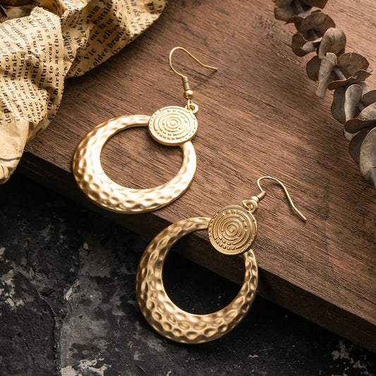 Rose Golden Matt Golden Circle Round Dangle Drop Earrings