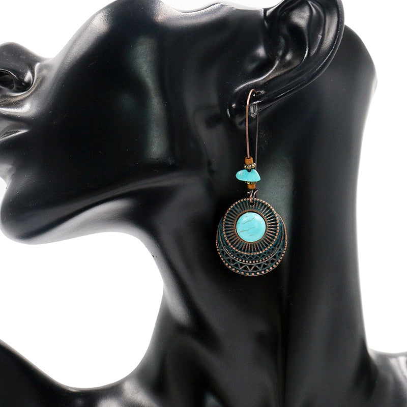 Vintage Ehtnic Dangle Drop Earrings with Stone