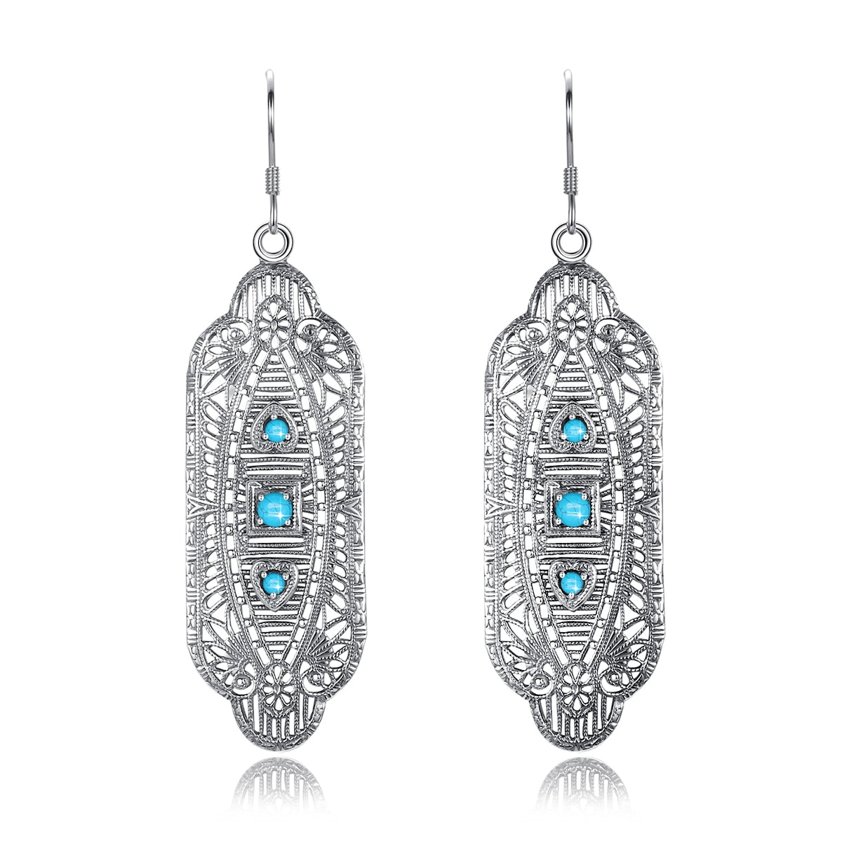 Szjinao 3 Stone Turquoise Long Drop Earrings