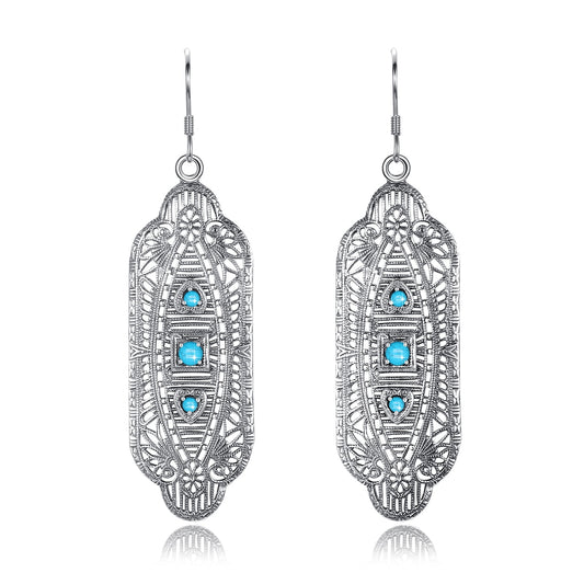 Szjinao 3 Stone Turquoise Long Drop Earrings