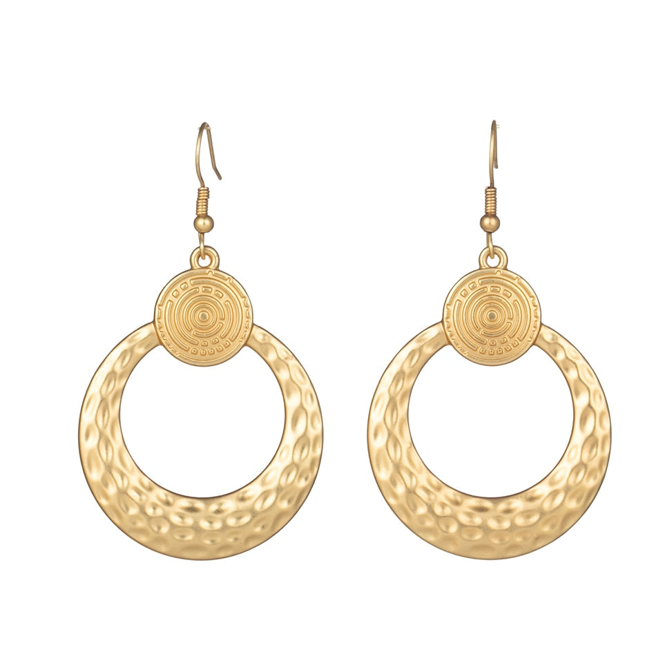 Rose Golden Matt Golden Circle Round Dangle Drop Earrings