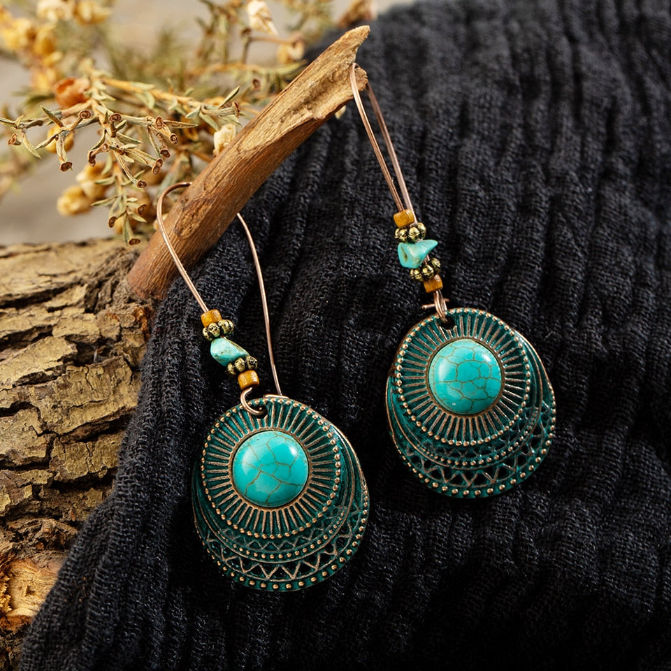 Vintage Ehtnic Dangle Drop Earrings with Stone