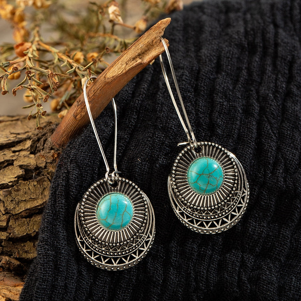 Vintage Ehtnic Dangle Drop Earrings with Stone