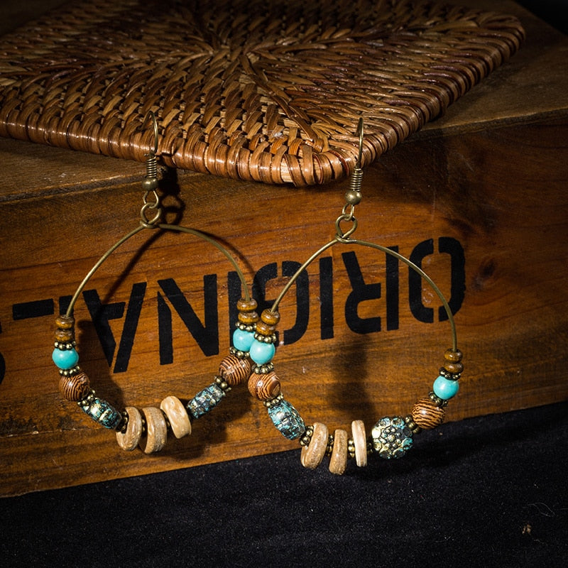 Resin Wooden Beads Drop Earrings