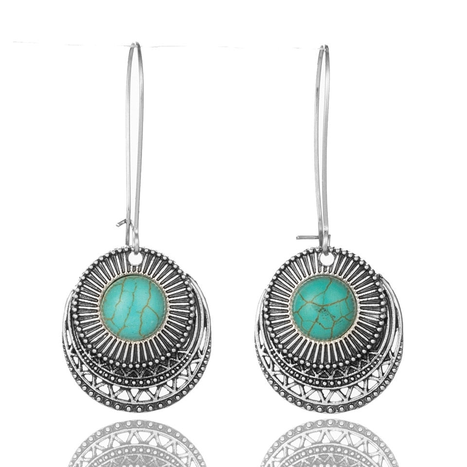Vintage Ehtnic Dangle Drop Earrings with Stone