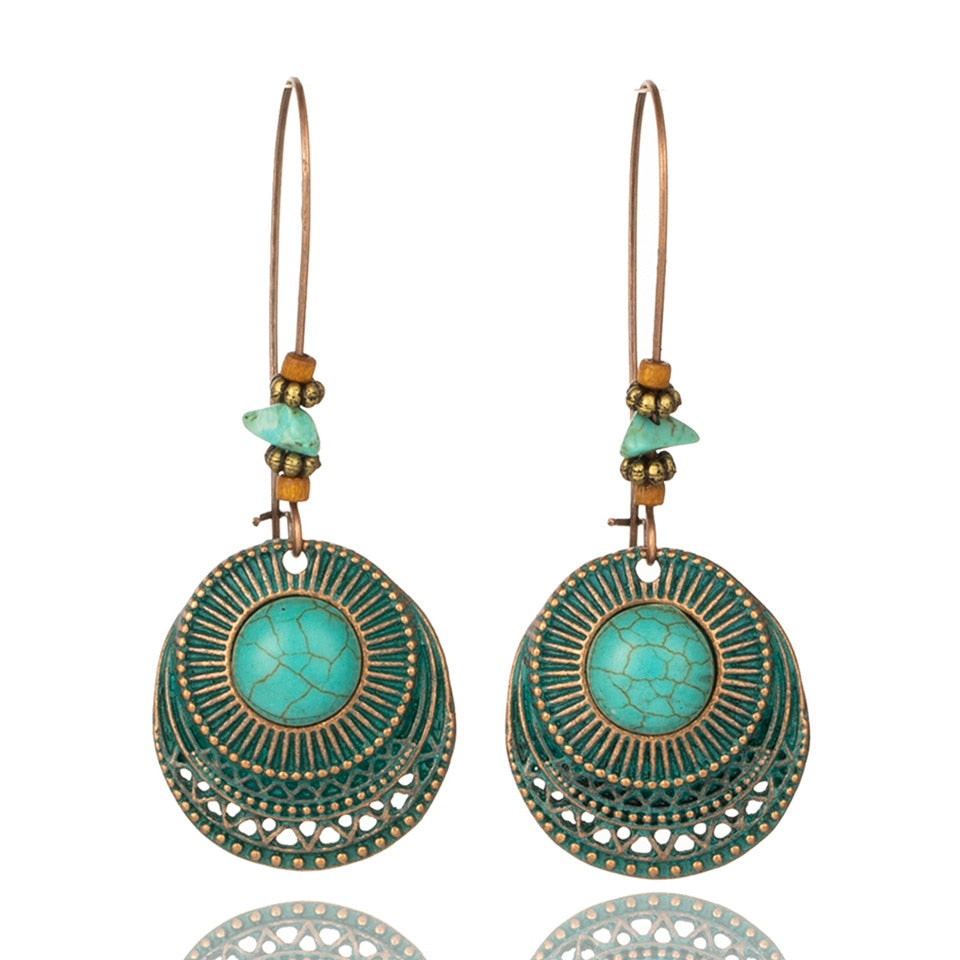 Vintage Ehtnic Dangle Drop Earrings with Stone