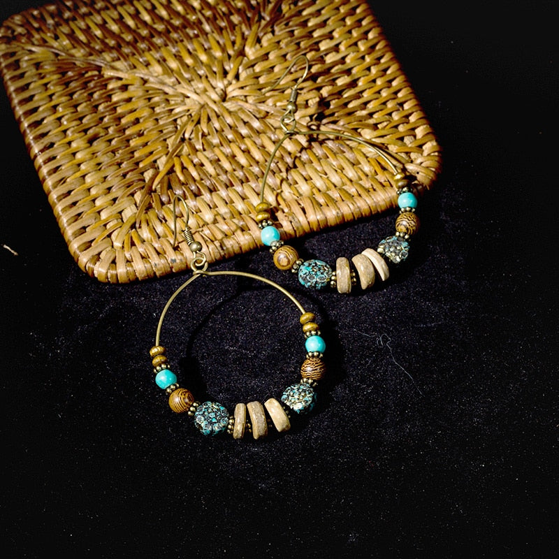 Resin Wooden Beads Drop Earrings