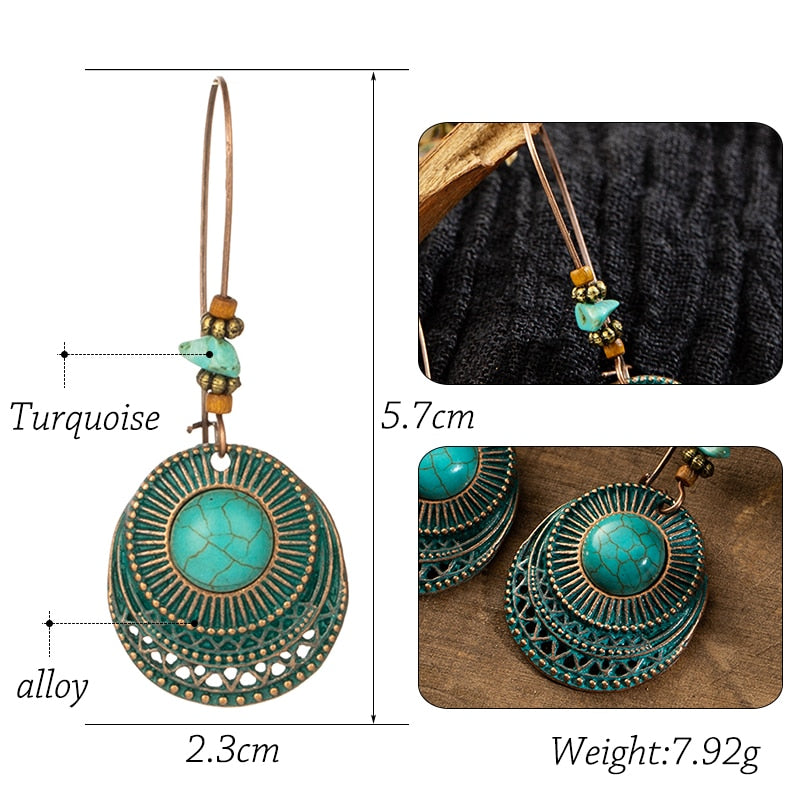Vintage Ehtnic Dangle Drop Earrings with Stone