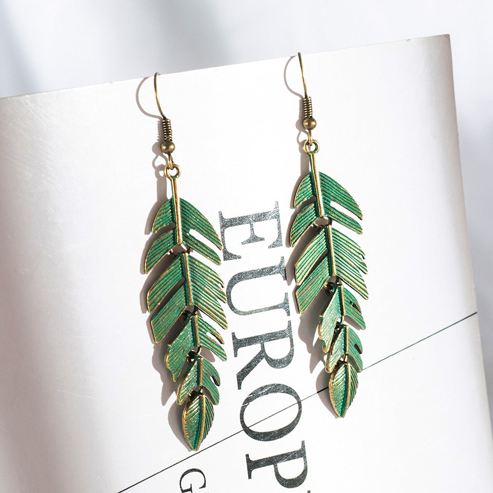 Bohemian Leaf Suspension Pendant Dangle Drop Earrings